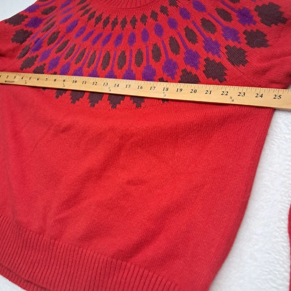 Ann Taylor Sweater Women's XXL Red Fair Isle‎ Mock Neck Wool Blend Winter